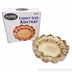 FUJIMA EXQUISITE GLASS ASHTRAY 4.7" WAVY ROUND AMBER