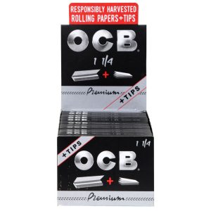 OCB PREMIUM ROLLING PAPERS + TIPS 1&1/4 SIZE 24PCS
