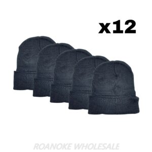 SOLID BLACK BEANIE 12PCS