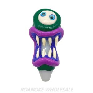 3D SPOON PIPE 4" MONSTER 2 EYES GREEN/PURPLE