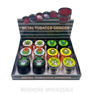 SKULLS AND LEAVES 40MM METAL GRINDER 12PCS