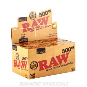 RAW 500'S CLASSIC ROLLING PAPERS 1&1/4 SIZE 20PCS
