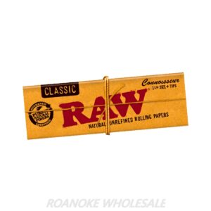 RAW CONNOISSEUR CLASSIC ROLLING PAPERS 1&1/4 SIZE +TIPS 24PCS