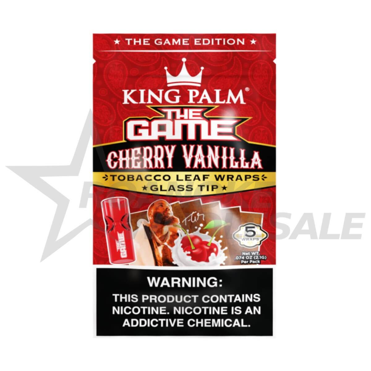 KING PALM THE GAME TOBACCO WRAPS + GLASS TIP 8/5 PACKS - CHERRY VANILLA