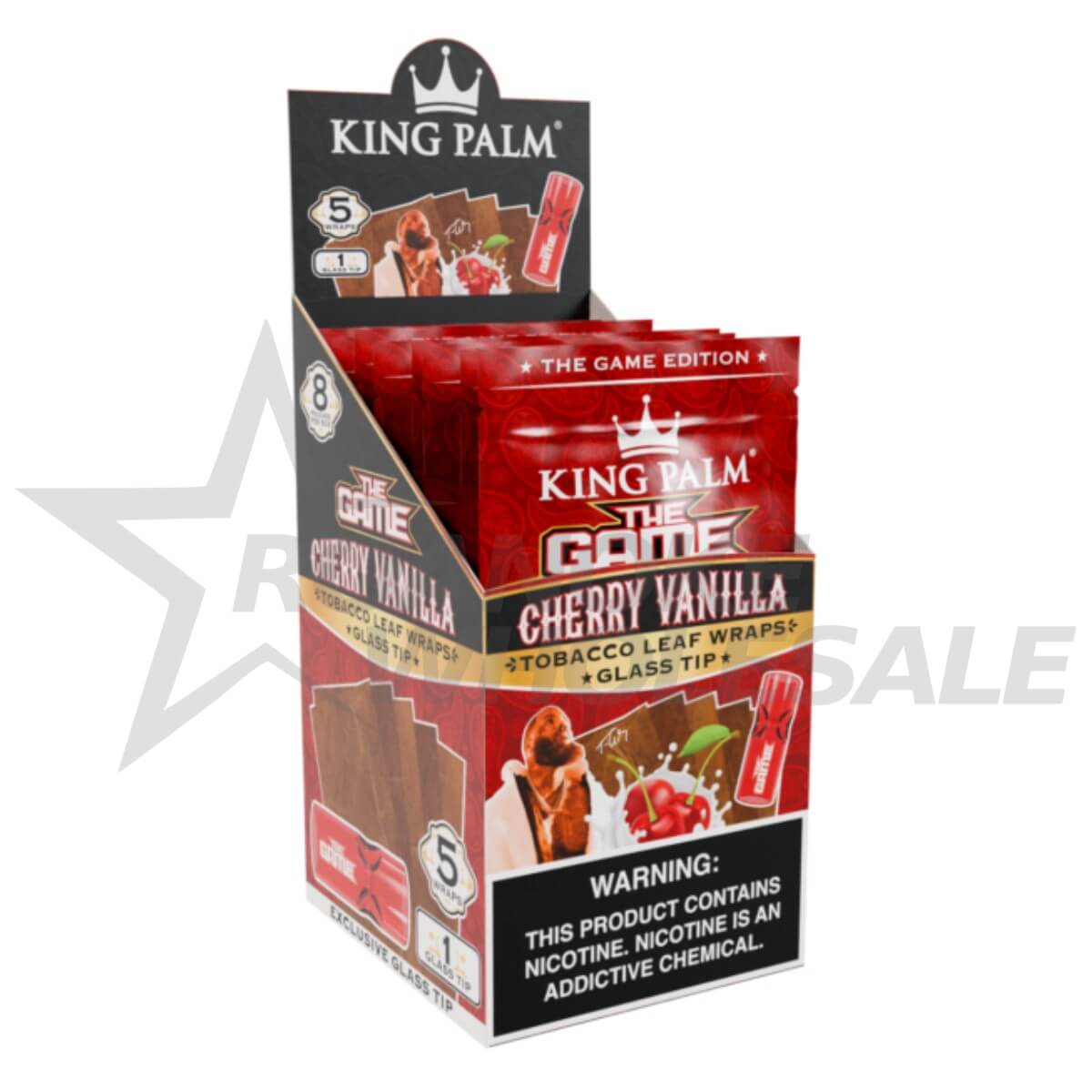 KING PALM THE GAME TOBACCO WRAPS + GLASS TIP 8/5 PACKS - CHERRY VANILLA - Image 2