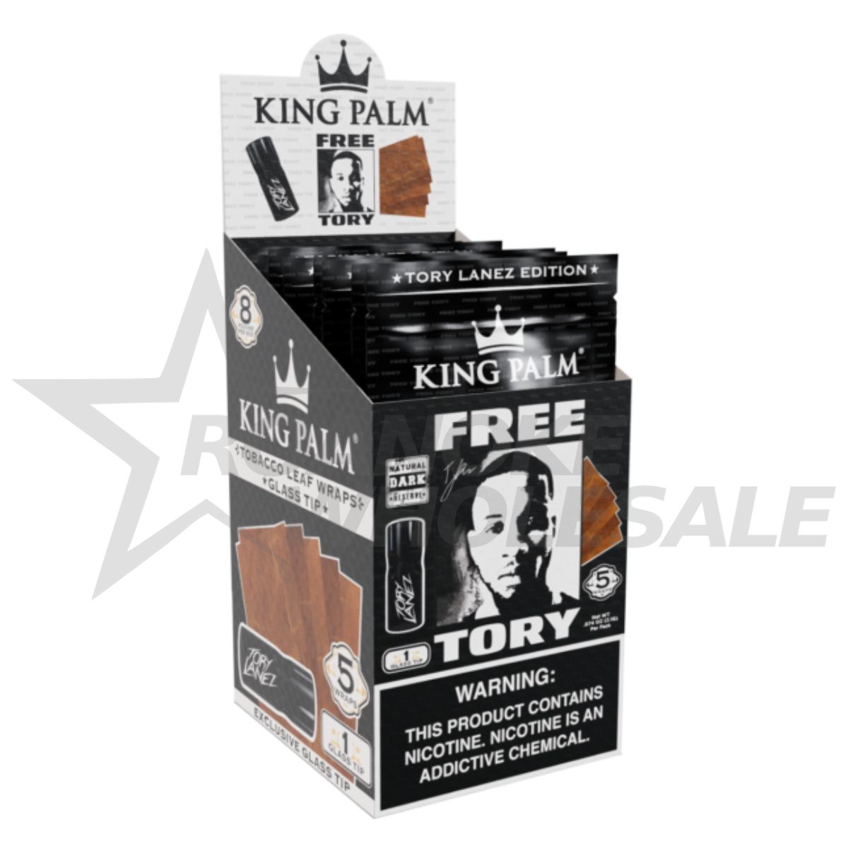 KING PALM FREE TORY TOBACCO WRAPS + GLASS TIP 8/5 PACKS - Image 2