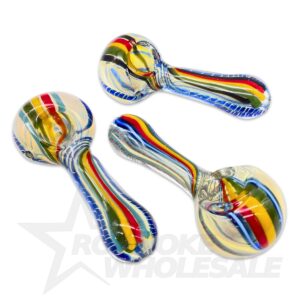 GLASS SPOON PIPE - HAZY TWISTED RASTA 4" 3PCS