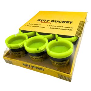 BUTT BUCKET ASHTRAYS - BRIGHT GREEN TOP BLACK BOTTOM 12PCS