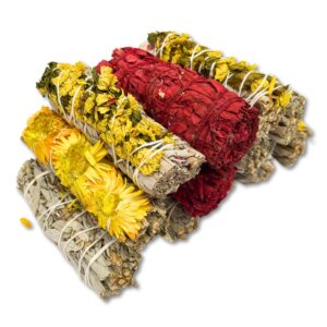SAGE SMUDGE STICKS 4" VARIETY WITH RED 12PCS