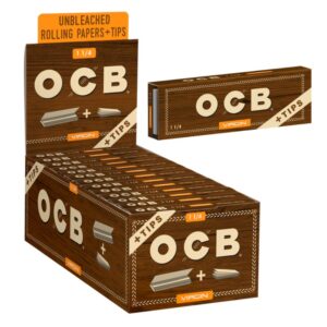 OCB VIRGIN ROLLING PAPERS + TIPS 1&1/4 SIZE 24PCS