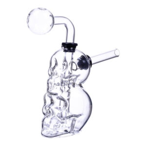 GLASS OIL BURNER DOUBLE SKULL 4.5" [NO SHIPPING]
