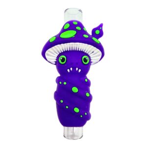 SILICONE GLASS CHILLUM PIPE MUSHROOM PURPLE 3" 5PCS
