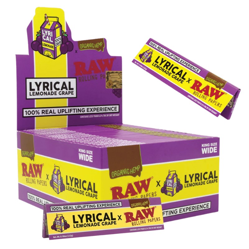 RAW ORGANIC HEMP LYRICAL LEMONADE GRAPE KING SIZE WIDE PAPERS 50/32 PACKS