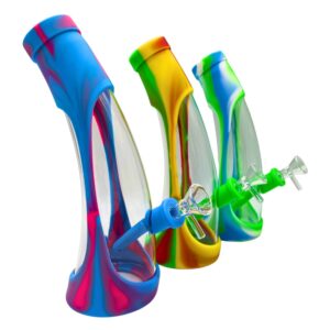 SILICONE GLASS WATER PIPE 9" HORN CURVED BODY [NO SHIPPING]